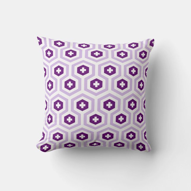 Geometric Lavender Purple Hexagon & Cross Pattern Throw Pillow (Front)