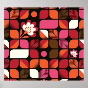 Geometric Leaves Flowers Seamless Pattern Poster