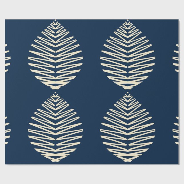 Geometric Leaves | Navy & Beige Wrapping Paper (Flat)