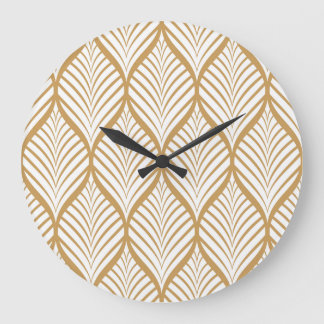 Geometric Leaves Vintage Seamless Illustration Large Clock