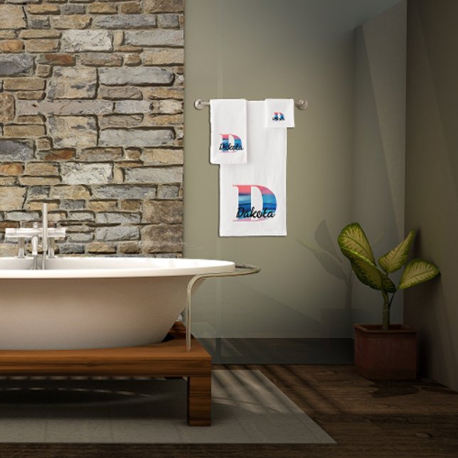 Geometric letter D coral pink monogram white  Bath Towel Set (Creator Uploaded)