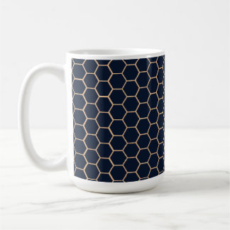 Geometric Light Yellow on Dark Blue Hexagon Coffee Mug