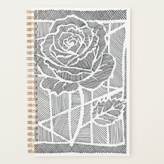 Geometric Line Art Rose Flower Spiral Planner