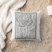 Geometric Line Art Rose Flower Throw Pillow
