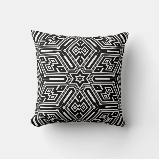 Geometric Line Patterns Grid Shape Black & White Throw Pillow (Front)