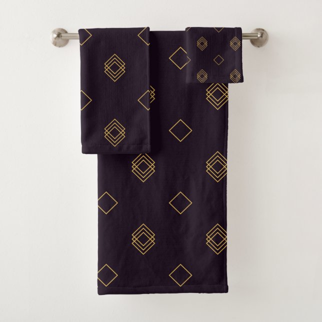 Geometric linear gold squares pattern dark Towel (Insitu)
