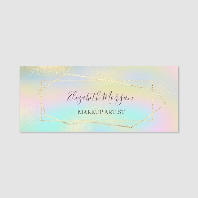 Geometric Lines,Colourful Holographic Makeup artis Name Tag (Front)