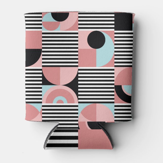 Geometric Lines, Colourful Shapes Mosaic. Can Cooler (Front)