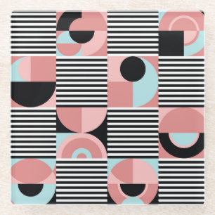 Geometric Lines, Colourful Shapes Mosaic. Glass Coaster