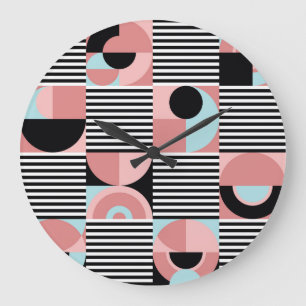 Geometric Lines, Colourful Shapes Mosaic. Large Clock