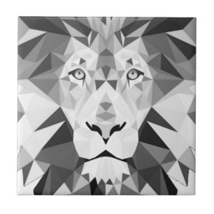 Geometric Lion Black and White Tile