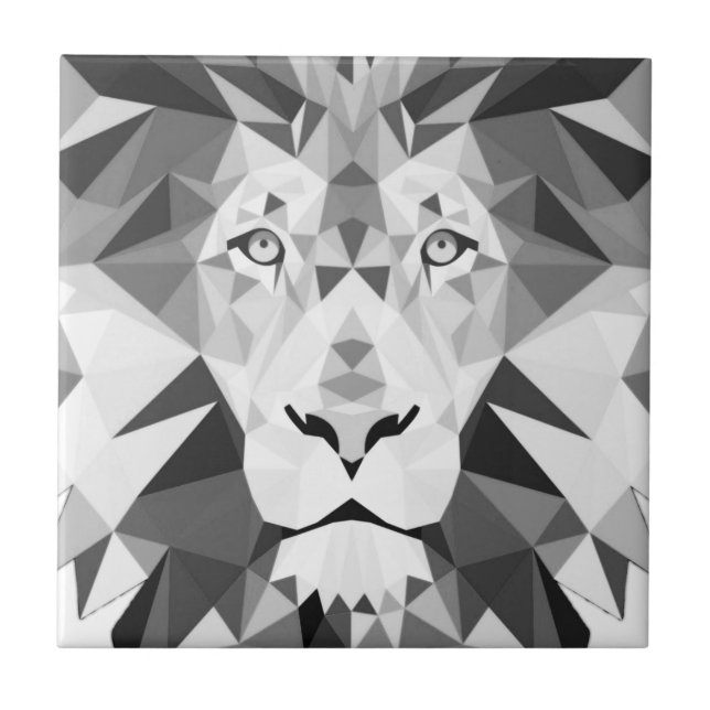 Geometric Lion Black and White Tile (Front)