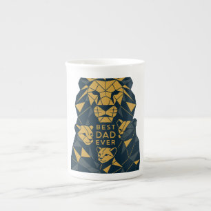 Geometric Lion Dad with Cubs Best Dad Bone China Mug