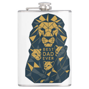 Geometric Lion Dad with Cubs Best Dad Hip Flask