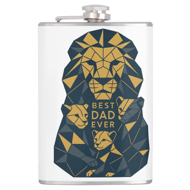 Geometric Lion Dad with Cubs Best Dad Hip Flask (Front)