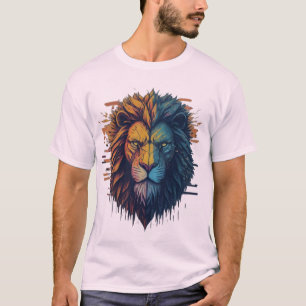 Geometric Lion Glitch Art T-Shirt