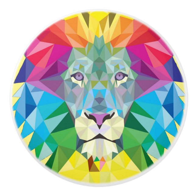 Geometric Lion Head Ceramic Knob (Front)