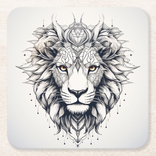 Geometric Lion Head Illustration Coaster (Front)