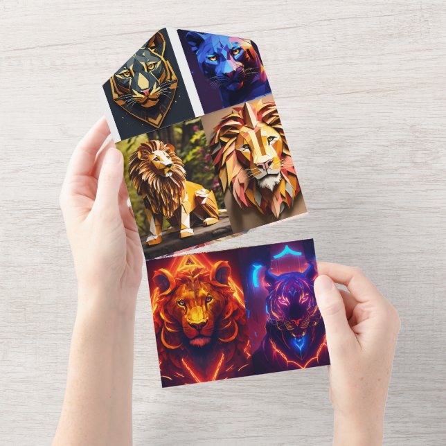 Geometric Lion Head Prism Design - Mesmerizing T-S All In One Invitation (Tearaway)