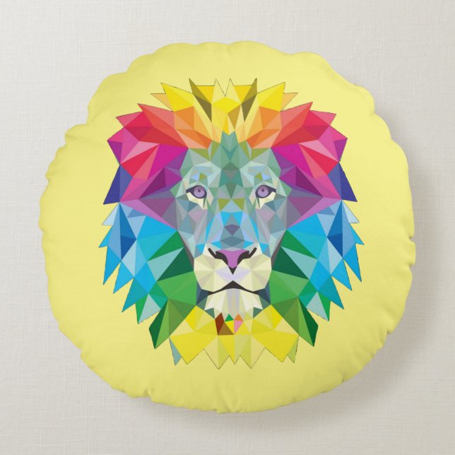 Geometric Lion Head Round Pillow (Front)