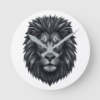 Geometric Lion King - Metallic Mandala Line Art Round Clock