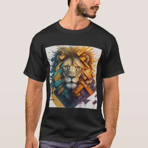"Geometric Lion Majesty T-Shirt Design"