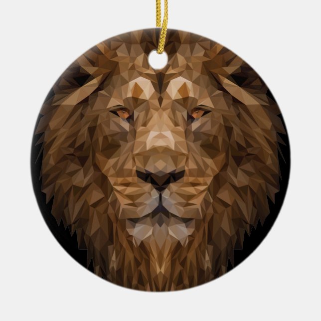 Geometric Lion Portrait Ceramic Ornament (Front)