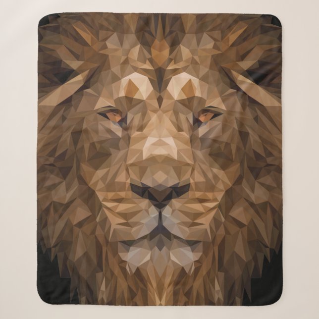 Geometric Lion Portrait Sherpa Blanket (Front)