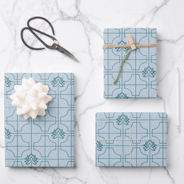 Geometric Lotus Grid Pattern - The White Lotus Wrapping Paper Sheet (Front)