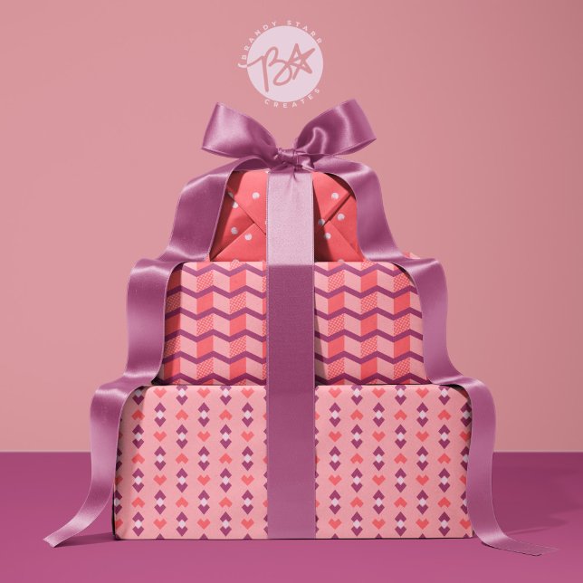 Geometric Love Hearts, Dots and Chevron Stripes Wrapping Paper Sheet (Creator Uploaded)