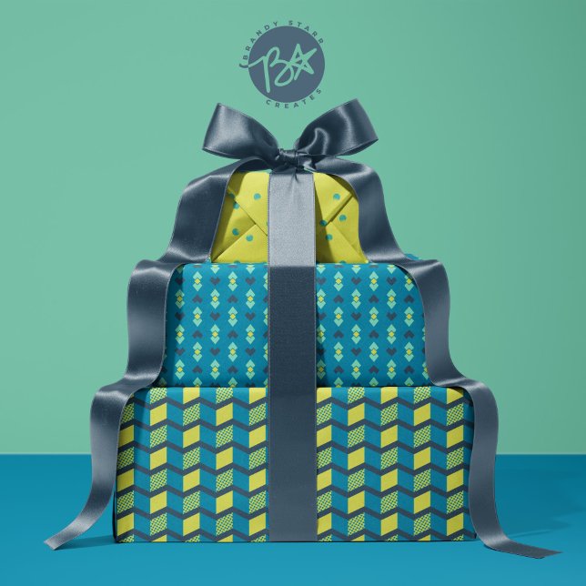 Geometric Love hearts, dots, and chevron stripes Wrapping Paper Sheet (Creator Uploaded)