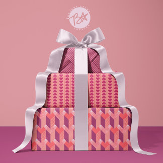 Geometric Love in Magenta, Coral, Pink Wrapping Paper Sheet