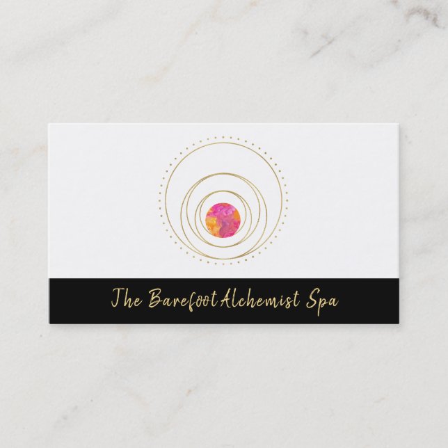 *~*  Geometric Lunar Gold Sacred Geometry Boho Business Card (Front)