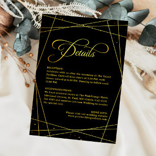 Geometric Luxury Black & Gold Wedding Details Enclosure Card