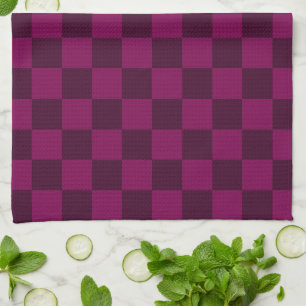 Geometric Magenta and Dark Maroon Chequerboard Kitchen Towel