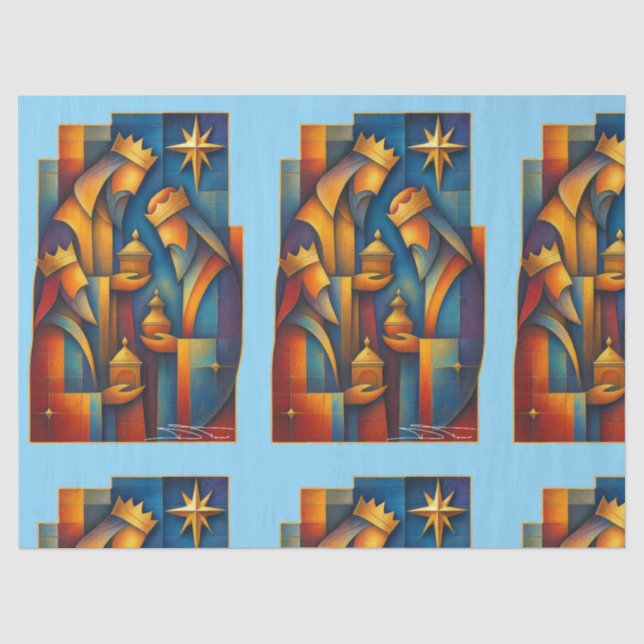 Geometric Magi - Three Wise Men Christmas Star Art Tissue Paper (Front)