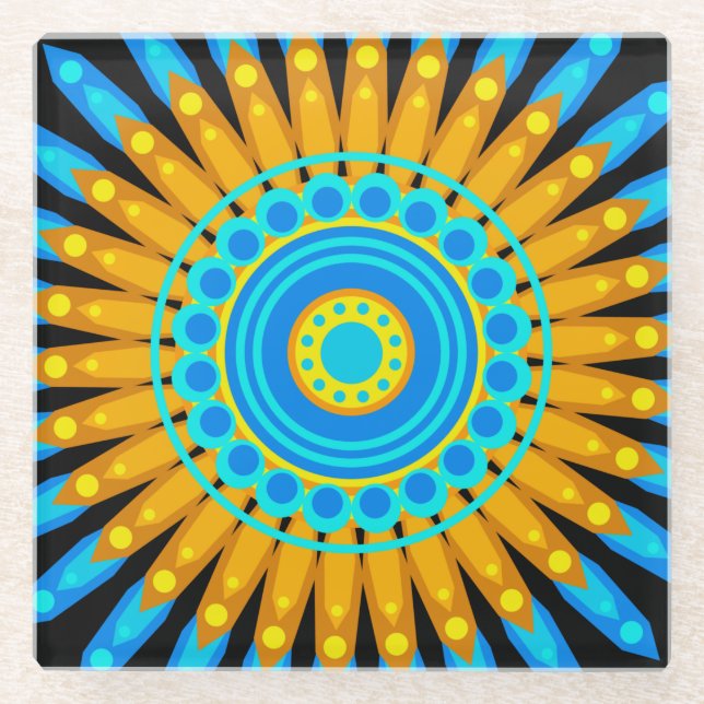 Geometric Mandala Art Circle Design 48256 Glass Coaster (Front)
