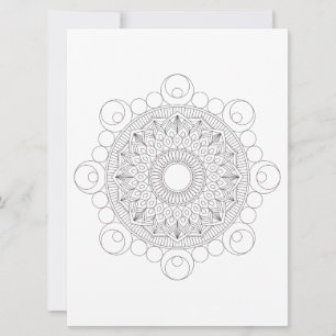Geometric Mandala Black Lines v2 Colouring Templat Holiday Card