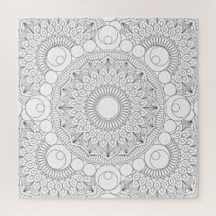 Geometric Mandala Black Lines v2 Colouring Templat Jigsaw Puzzle