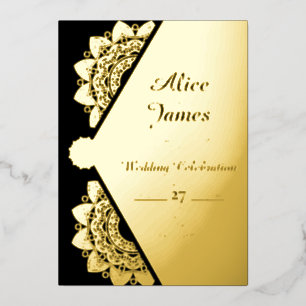 Geometric Mandala Elegant Black Gold Foil Wedding