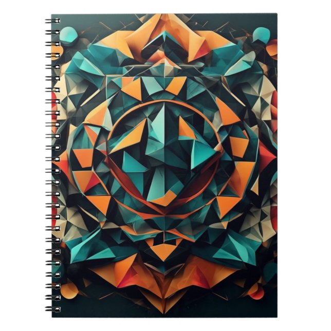 Geometric Mandala Fusion: Blue & Orange Dynamic De Notebook (Front)