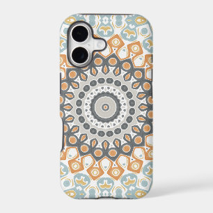 Geometric Mandala in Orange, Grey, and Blue