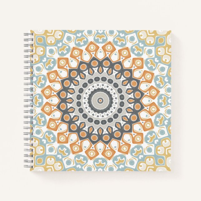 Geometric Mandala in Orange, Grey, and Blue Notebook (Front)