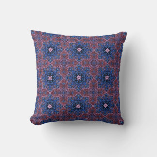 Geometric Mandala Pattern in Indigo and Rose Throw Pillow