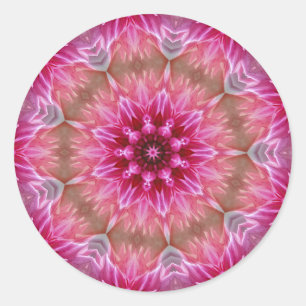 Geometric Mandala Pink Flower Pattern-67545 Classic Round Sticker
