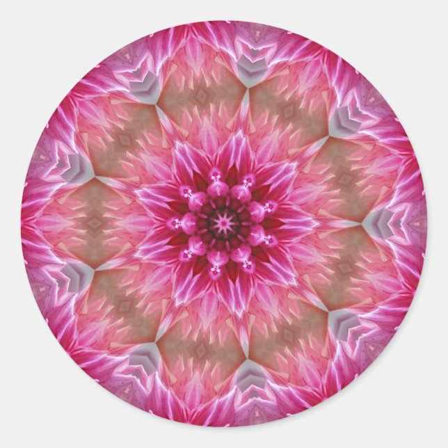 Geometric Mandala Pink Flower Pattern-67545 Classic Round Sticker (Front)