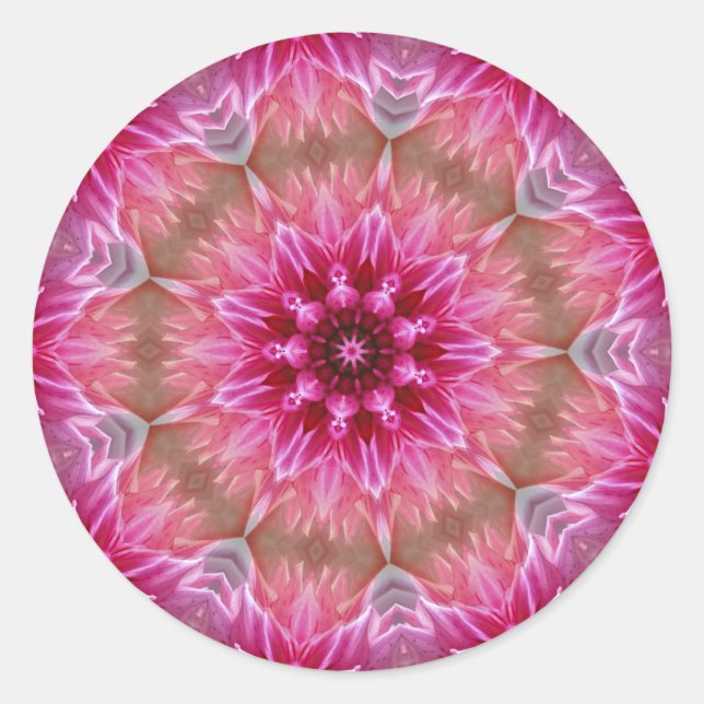 Geometric Mandala Pink Flower Pattern-67545 Classic Round Sticker (Front)