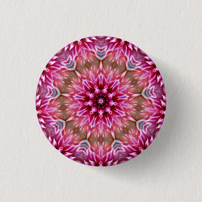 Geometric Mandala Pink Flower Pattern-67545 Keycha 1 Inch Round Button (Front)