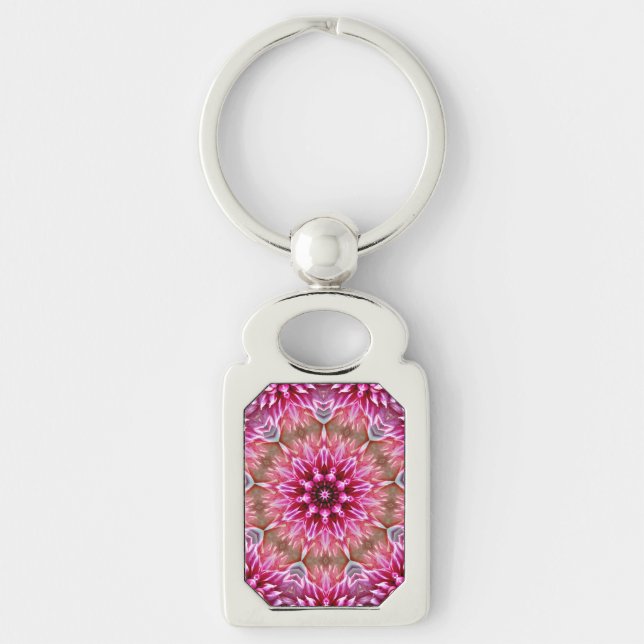 Geometric Mandala Pink Flower Pattern-67545 Keychain (Front)
