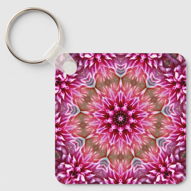 Geometric Mandala Pink Flower Pattern-67545 Keychain (Front)